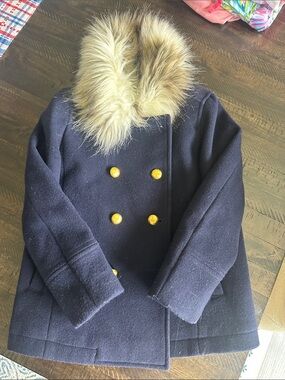 Crewcuts Navy Pea Coat with Faux Fur Collar